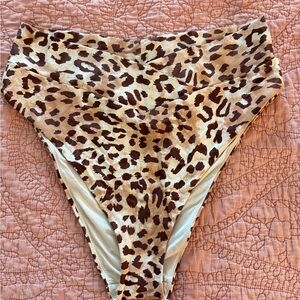 Aerie High Waisted High Cut Crossover Cheeky leopard bikini bottoms